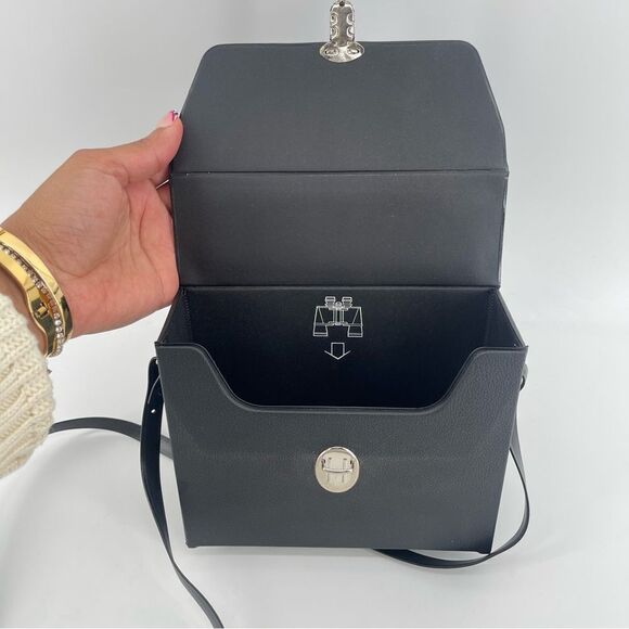 Vintage Black Faux Leather Structured Push Lock Binoculars Crossbody Case Bag - Picture 10 of 11